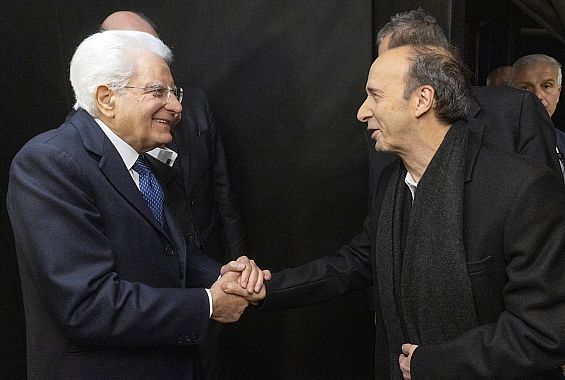 Il Presidente della Repubblica Sergio Mattarella con Roberto Benigni, in occasione della 73° edizione del Festival di Sanremo