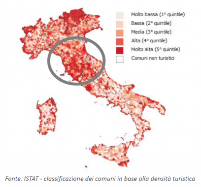 La densità dei Comuni a vocazione turistica culturale mappa