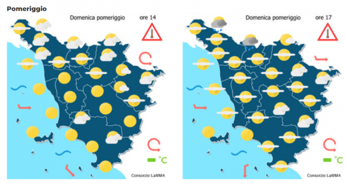 Le previsioni del consorzio Lamma per il pomeriggio del 15 Giugno