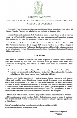 Le chiese giubilari della diocesi di Volterra decreto