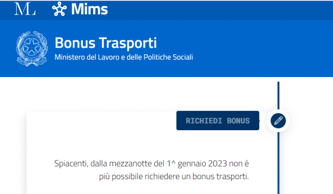 messaggio nella piattaforma bonus trasporti