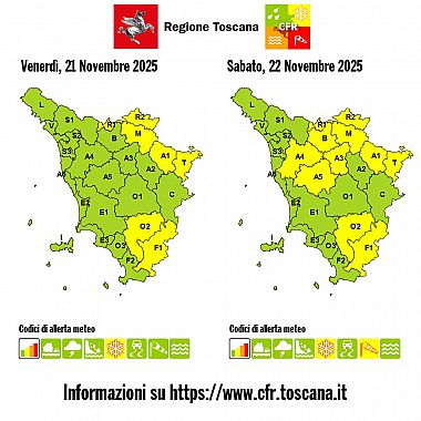 La mappa dell'allerta della Regione Toscana