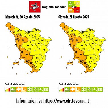 La mappa dell'allerta della Regione Toscana