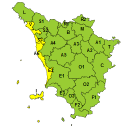 La mappa dell'allerta della Regione Toscana