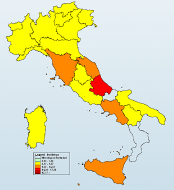 La mappa a colori del contagio da influenza (Fonte: Rapporto Influnet)