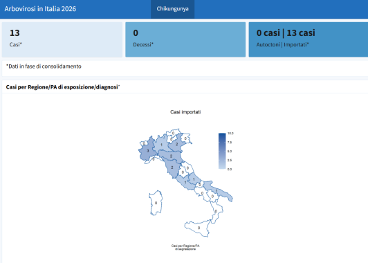 I casi di Chikungunya nelle regioni italiane mappa