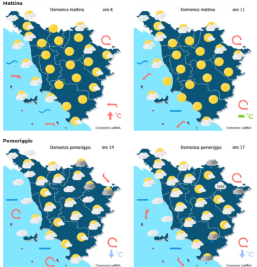 Le previsioni meteo del consorzio Lamma per domenica 22 Marzo mappa