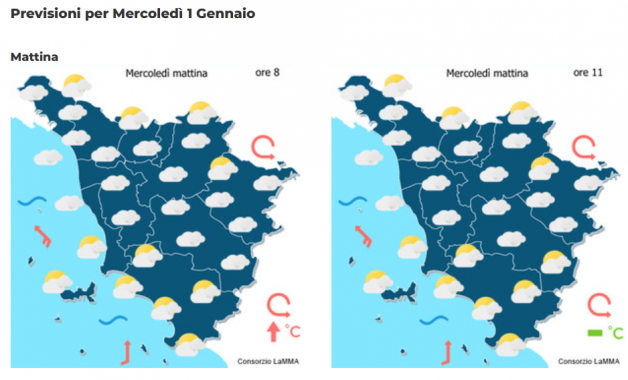 Le previsioni meteo del consorzio Lamma per la mattina di Capodanno