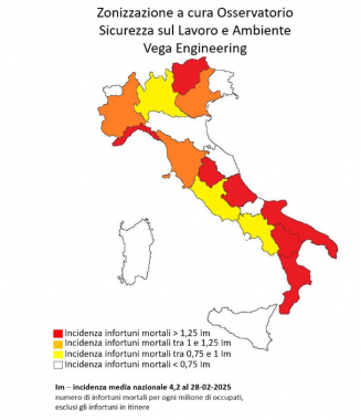 La mappa a colori del rischio morti bianche nei primi 2 mesi del 2025