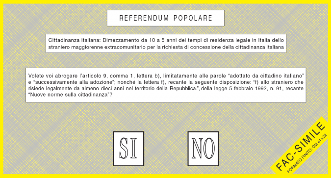 Il fac simile della scheda per il quinto quesito referendario