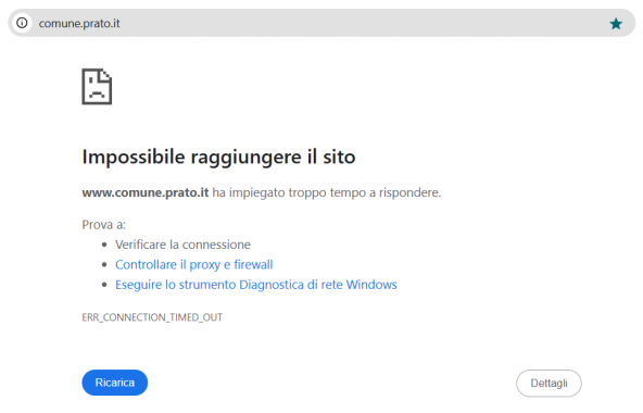 Il sito del Comune di Prato down