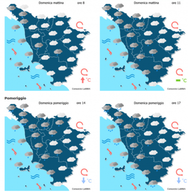 Le previsioni del consorzio Lamma per il 13 Aprile in Toscana mappa