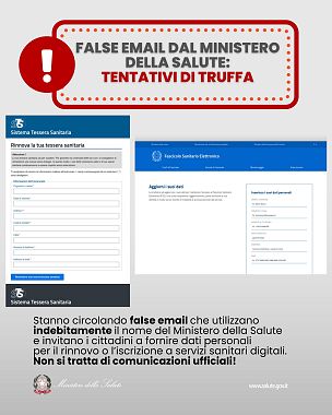 Il contenuto dell'email truffa, diffuso dal Ministero della Salute