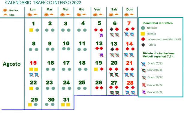 Il calendario traffico intenso