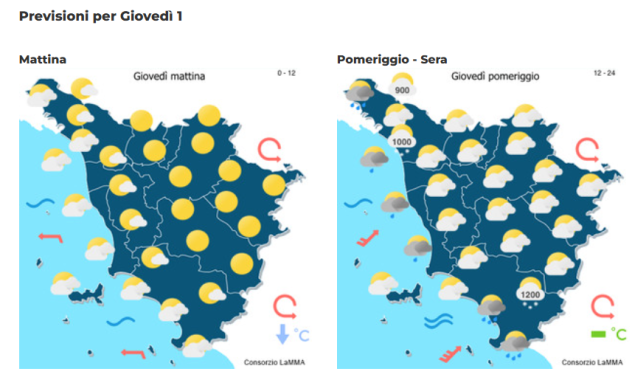Le previsioni meteo del consorzio Lamma per gioved&igrave; 1 Gennaio 2026