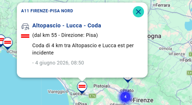 Il punto dell'incidente chiuso al transito