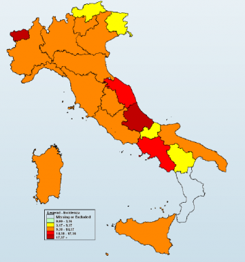 La mappa a colori del contagio da influenza (Fonte: Rapporto Influnet)