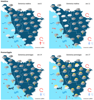 Le previsioni meteo del consorzio Lamma per domenica 10 Maggio mappa