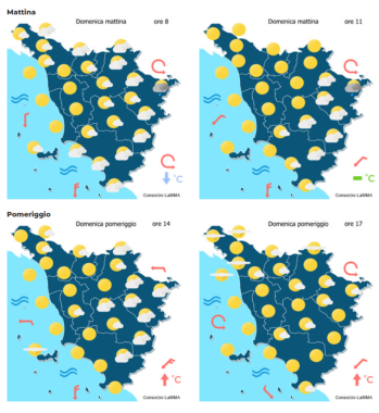 Le previsioni meteo del consorzio Lamma per domenica 15 Febbraio (mappa)