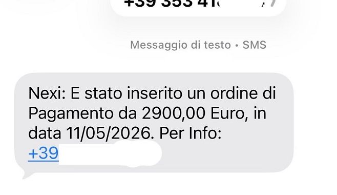 Un esempio degli Sms truffa