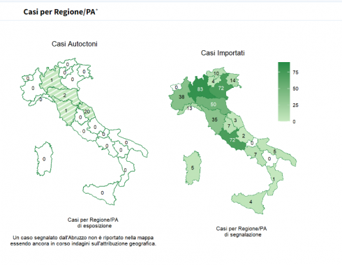 La mappa dei contagi (Fonte: Iss)