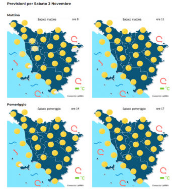 Le previsioni meteo del consorzio Lamma per sabato 2 Novembre