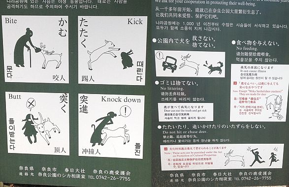 Cartelli "Attenzione ai cervi" a Nara - foto Blue Lama