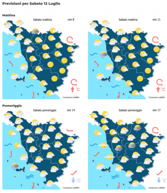 Le previsioni meteo del consorzio Lamma per sabato 12 Luglio