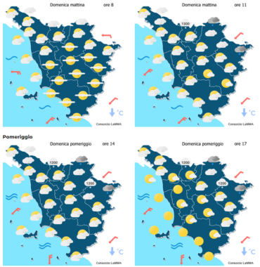Le previsioni del consorzio Lamma per domenica 1 Novembre mappa