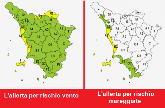 La mappa dell'allerta della Regione Toscana