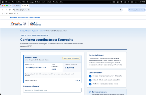 La schermata predisposta sul sito clone dell'Agenzia delle Entrate