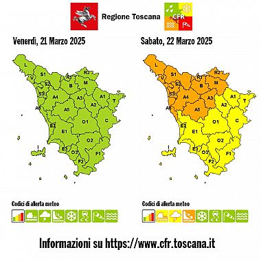 La mappa dell'allerta della Regione Toscana