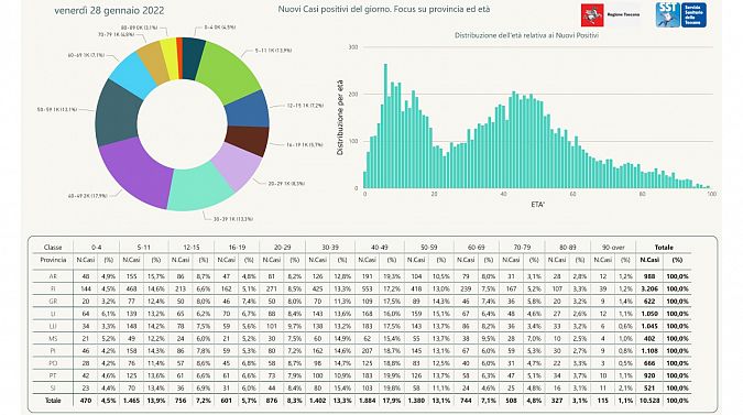 I nuovi positivi per fasce di età e provincia di residenza