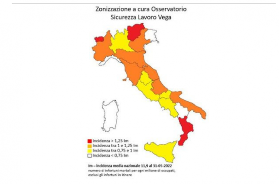 La mappa a colori del rischio morti bianche