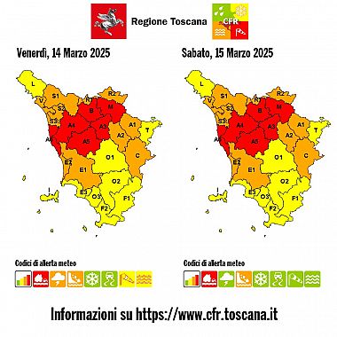 La mappa dell'allerta della Regione Toscana