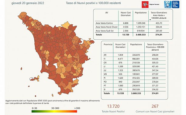 Nuovi positivi per provincia e incidenza