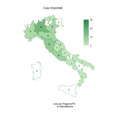 I casi di Dengue per regione nel 2025 mappa