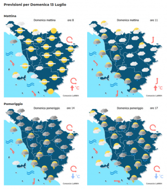 Le previsioni meteo del consorzio Lamma per domenica 13 Luglio