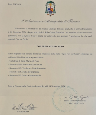 Le chiese giubilari dell'arcidiocesi di Firenze decreto