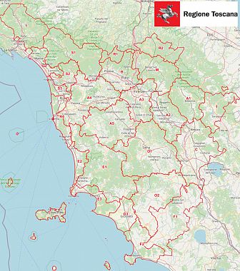 La suddivisione in zone della Toscana