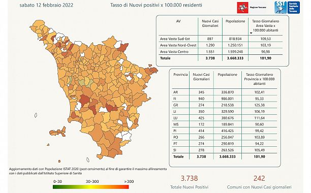 Nuovi positivi per provincia e incidenza