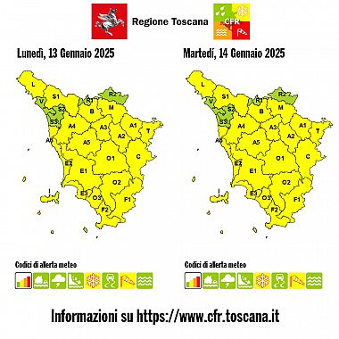 La mappa dell'allerta della Regione Toscana