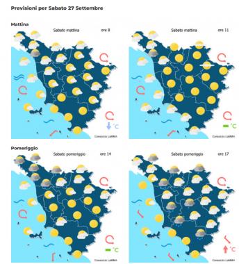 Le previsioni meteo del consorzio Lamma per sabato 27 Settembre mappa