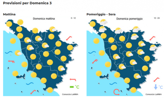 Le previsioni meteo del consorzio Lamma per domenica 3 Novembre