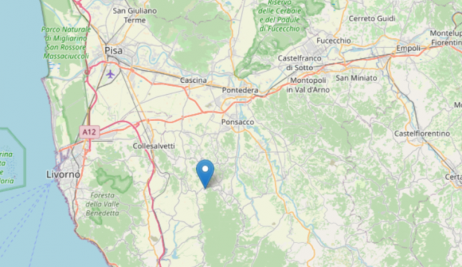L'epicentro della scossa a Casciana Terme Lari mappa