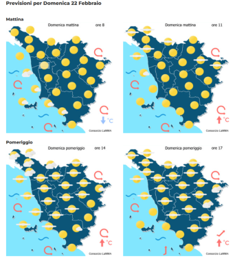 Le previsioni meteo del consorzio Lamma per domenica 22 Febbraio