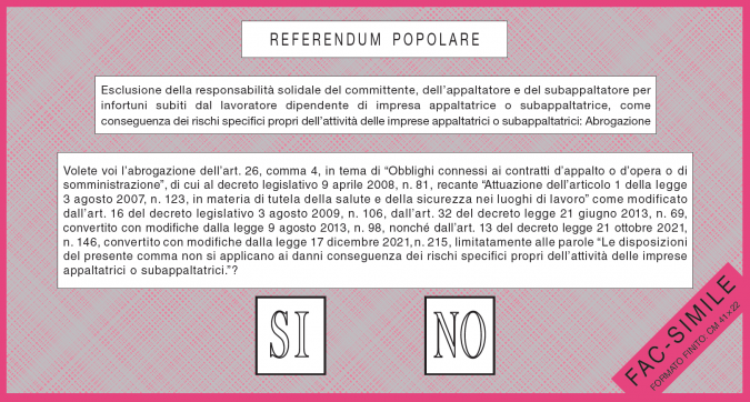 Il fac simile della scheda per il quarto quesito referendario