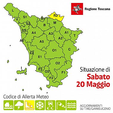 La mappa dell'allerta della Regione Toscana