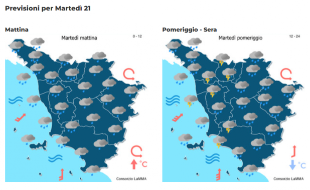 Le previsioni del consorzio Lamma per il 21 Ottobre mappa