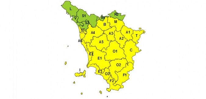 L'allerta gialla per vento e piogge su quasi tutta la Toscana